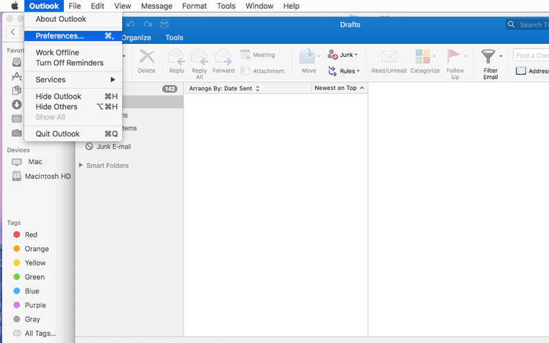 outlook for mac new email font is small